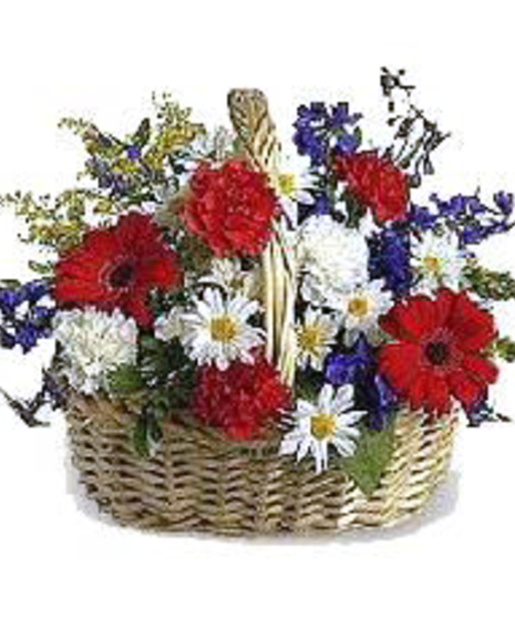  A vibrant and patriotic bouquet featuring the red, white, and blue hues